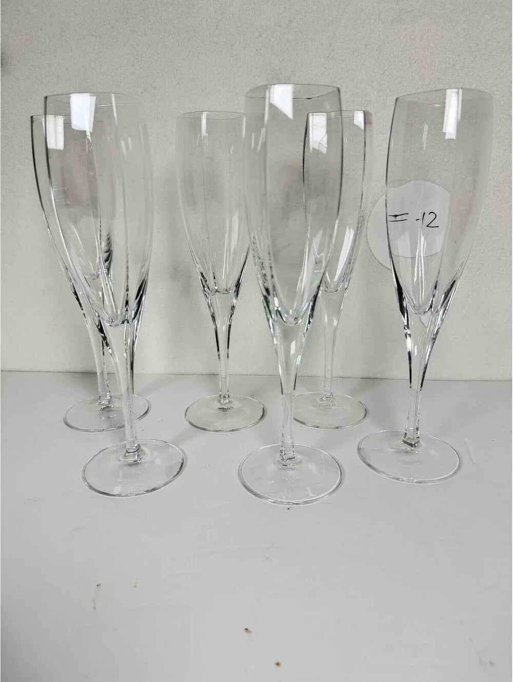 Set of 6 MIkasa r Glass Champagne Flutes Square Rim Elegant Stemware F-12